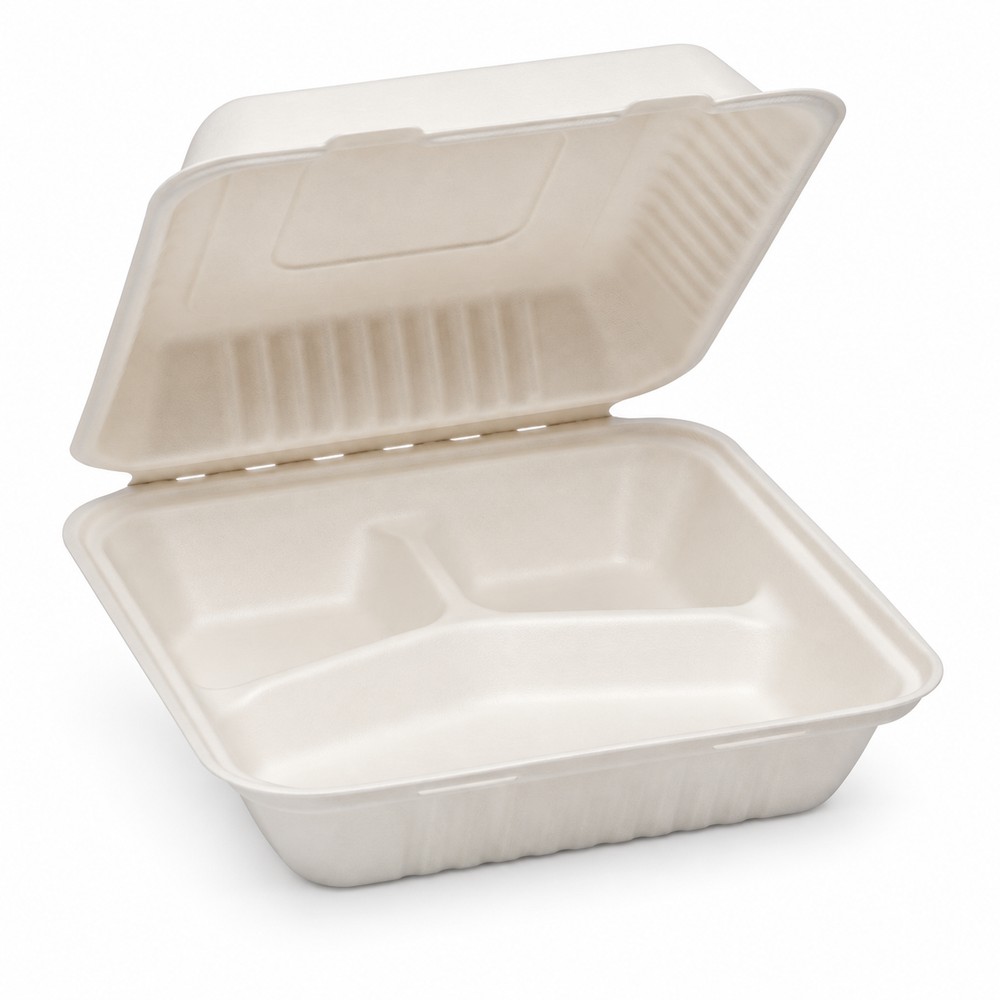 9x9" Compostable Meal Boxes - 3 Compartment 